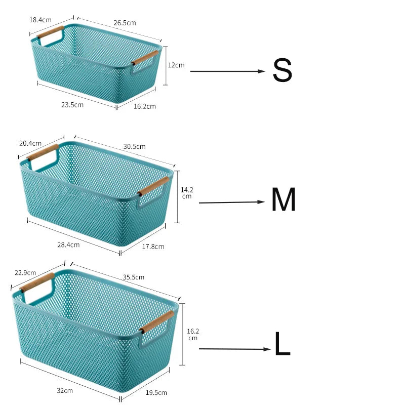 panier rangement maille fine plastique respectueux l'environnement blanc moderne poignées bois taille