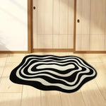 tapis noir blanc moderne rayures ondulées polyester imperméable antidérapant usage multiple intérieur extérieur
