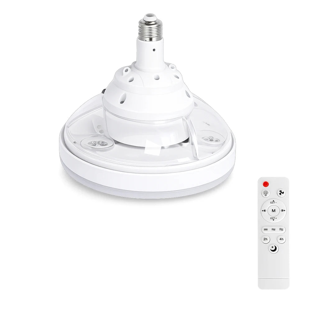 ventilateur rétractable lumière blanc moderne télécommande réglage vitesse luminosité couleur