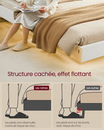 Vue de côté du lit flottant montrant son design aérien
