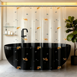 rideau douche transparent poissons dorés coquillages moderne bleu orange blanc gris 12 piques plastique
