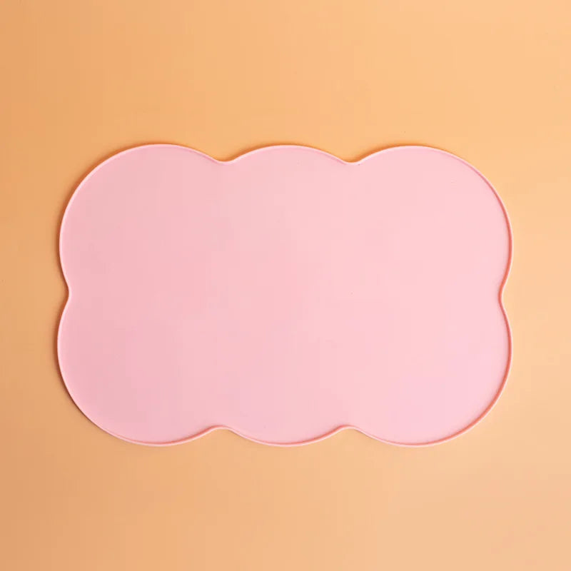tapis animaux compagnie imperméable deux gamelles intégrées moderne ludique rose jaune gris