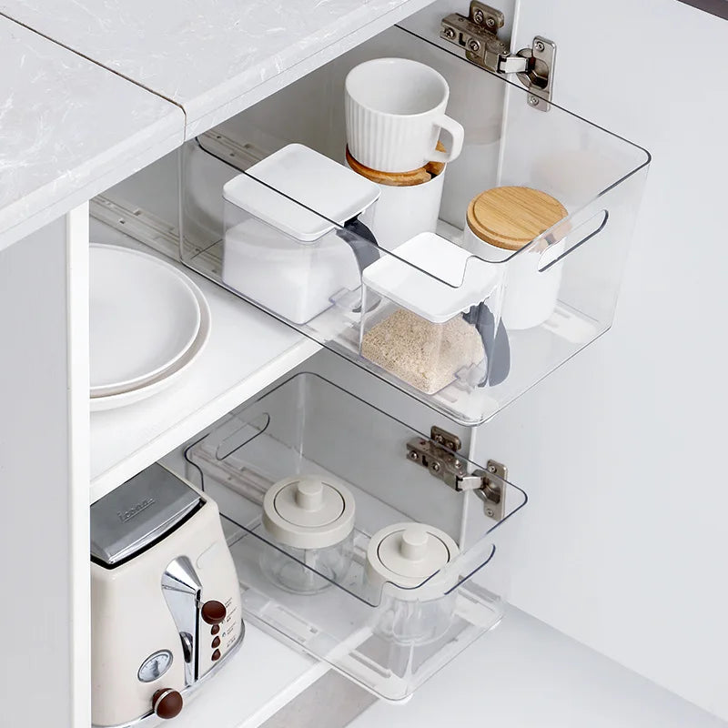 boîte rangement vaisselle glissière adhésive facile poignée moderne blanc mat