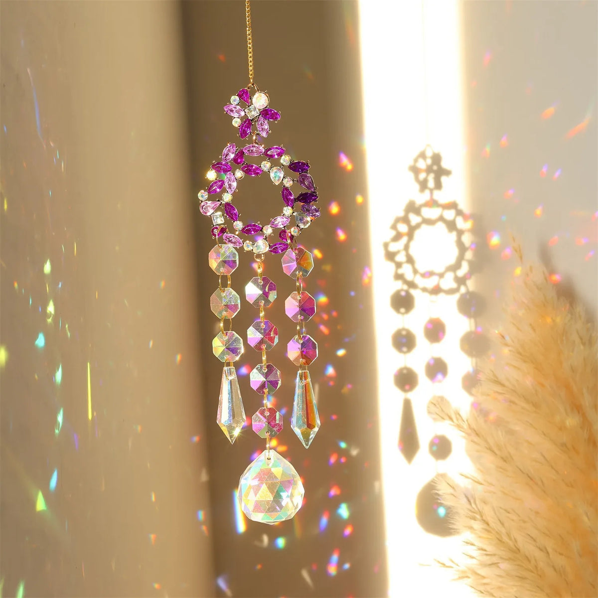 décoration murale artisanale multicolore strass papillon cœur lune soleil chaines métalliques chambre salon
