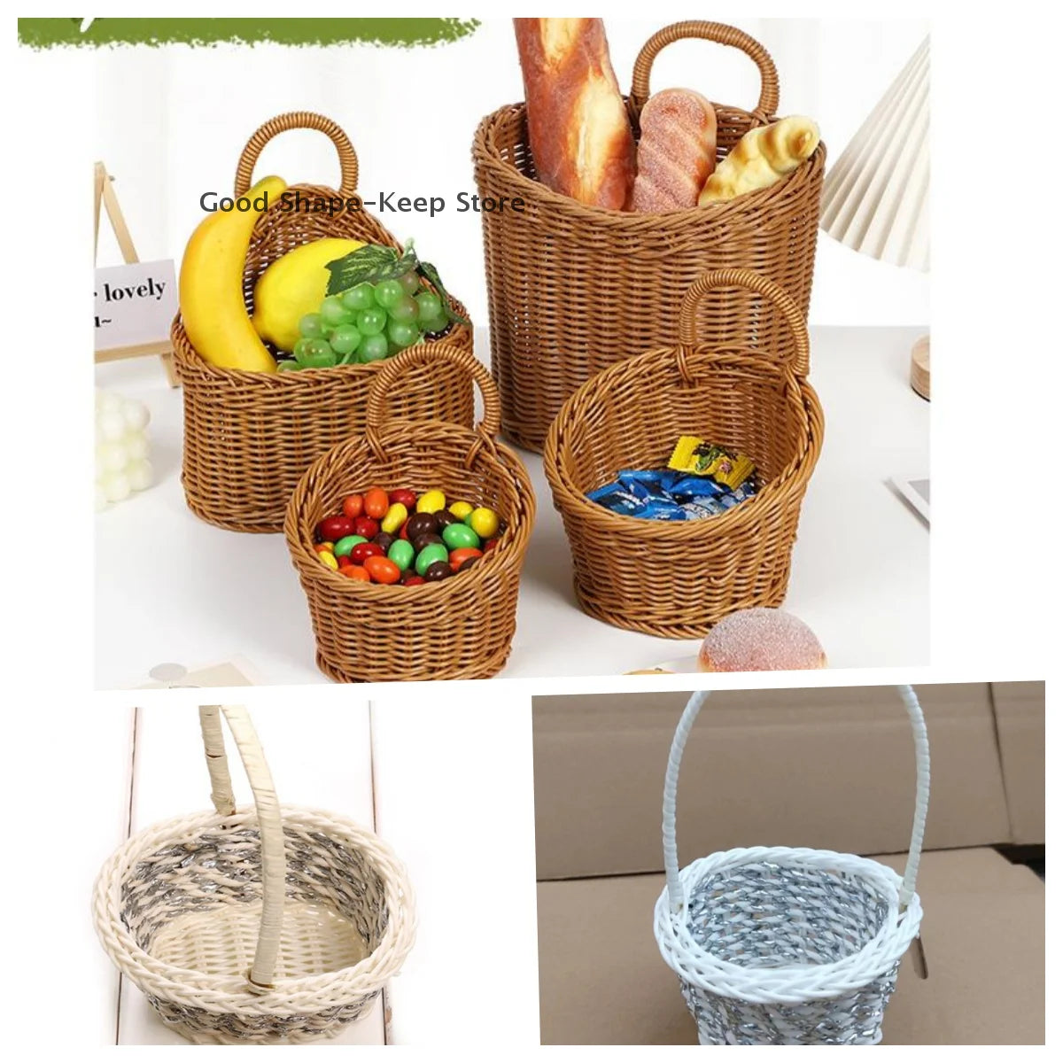 paniers rangement rotin tressé marron clair respectueux l'environnement utilisation multiple organisation cuisine fruits légumes