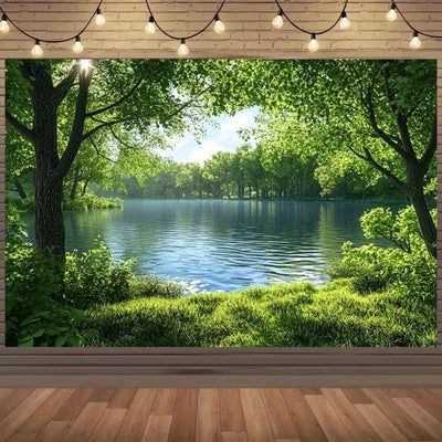Tapisserie murale nature forêt lac vert Ombre Interieur