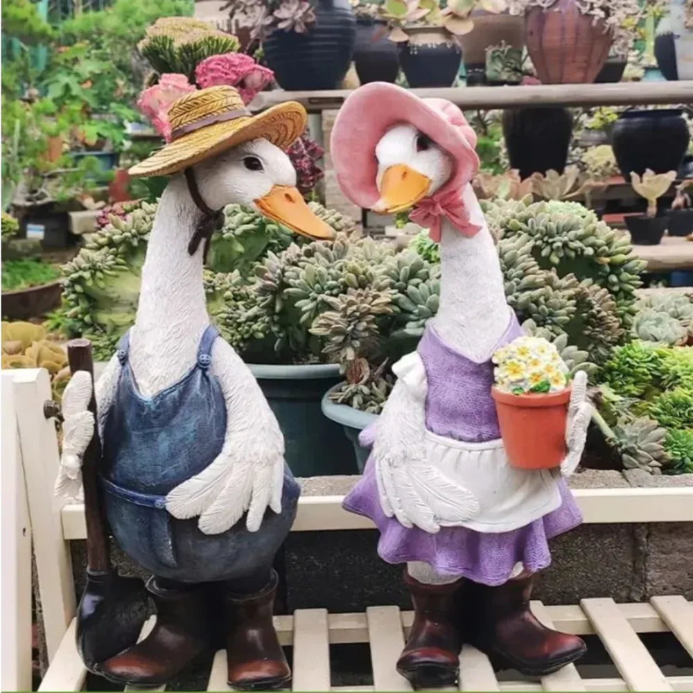 statues canards résine vêtements agricoles rustiques extérieur jardin decoration