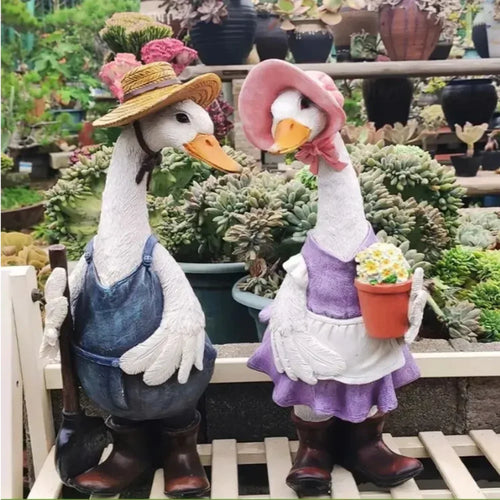 statues canards résine vêtements agricoles rustiques extérieur jardin decoration
