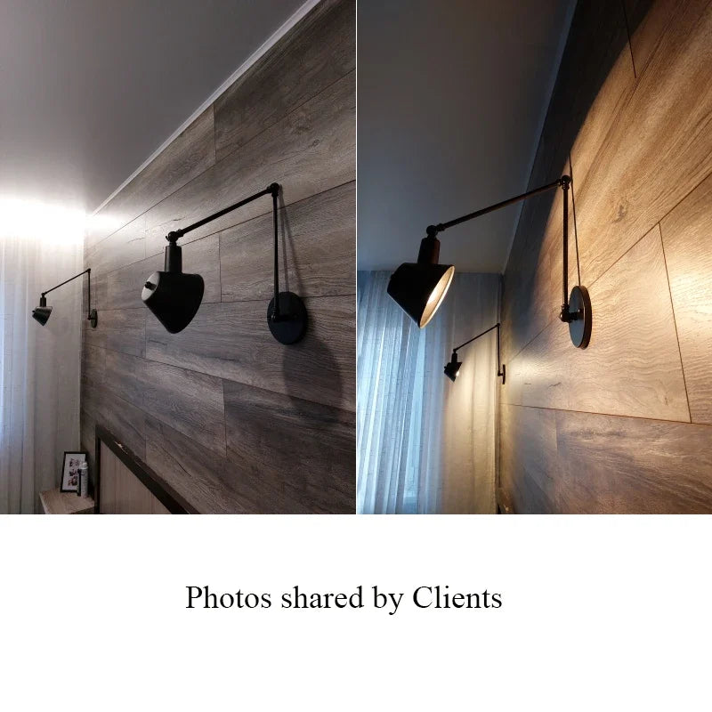 lampe murale articulée industrielle noir fixée éclairage chambre cuisine