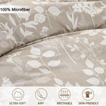 ensemble literie moderne housse couette fleurs feuilles motif floral beige clair blanc doux polyester