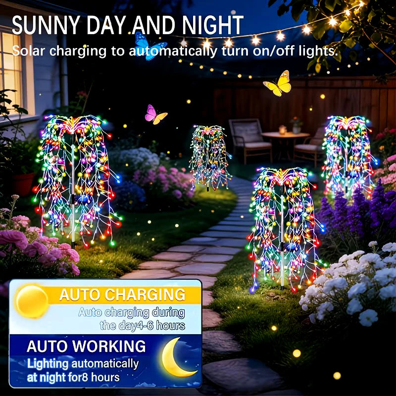 guirlande solaire extérieure cascade lumières LED rouge bleu vert jaune blanc festif