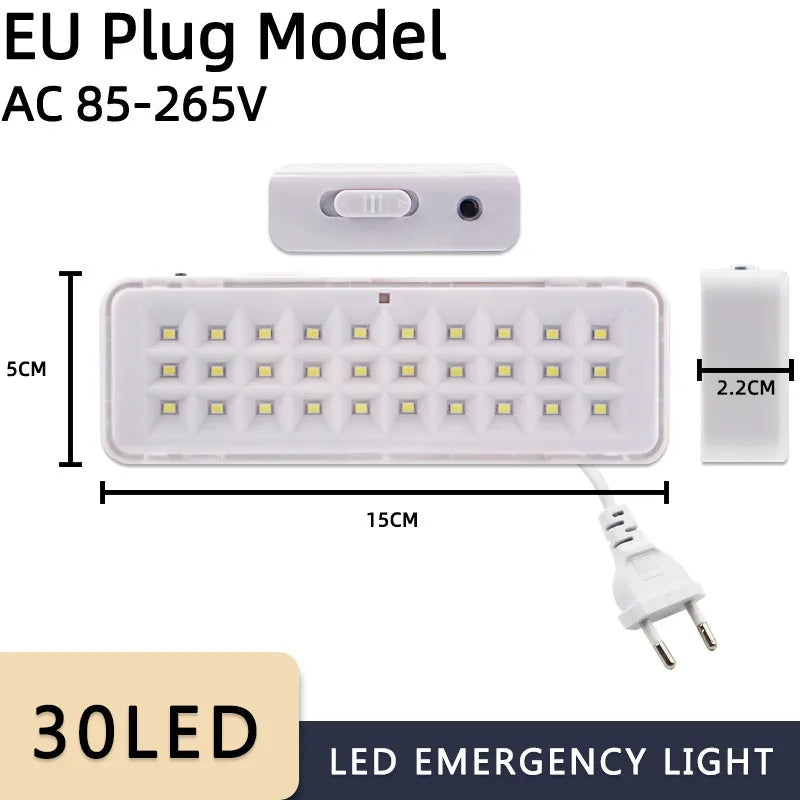 lampe d'urgence led rechargeable 30 leds blanc moderne sans fixation interrupteur batterie cable alimentation