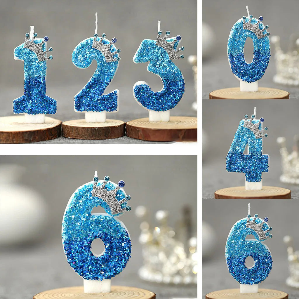 bougies chiffre pailletées bleu clair bleu foncé anniversaire décoration festive números personnalisables