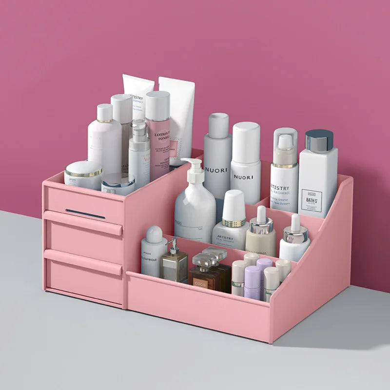 organisateur rangement cosmétiques blanc tiroirs transparents modernes compartments poignées grilles