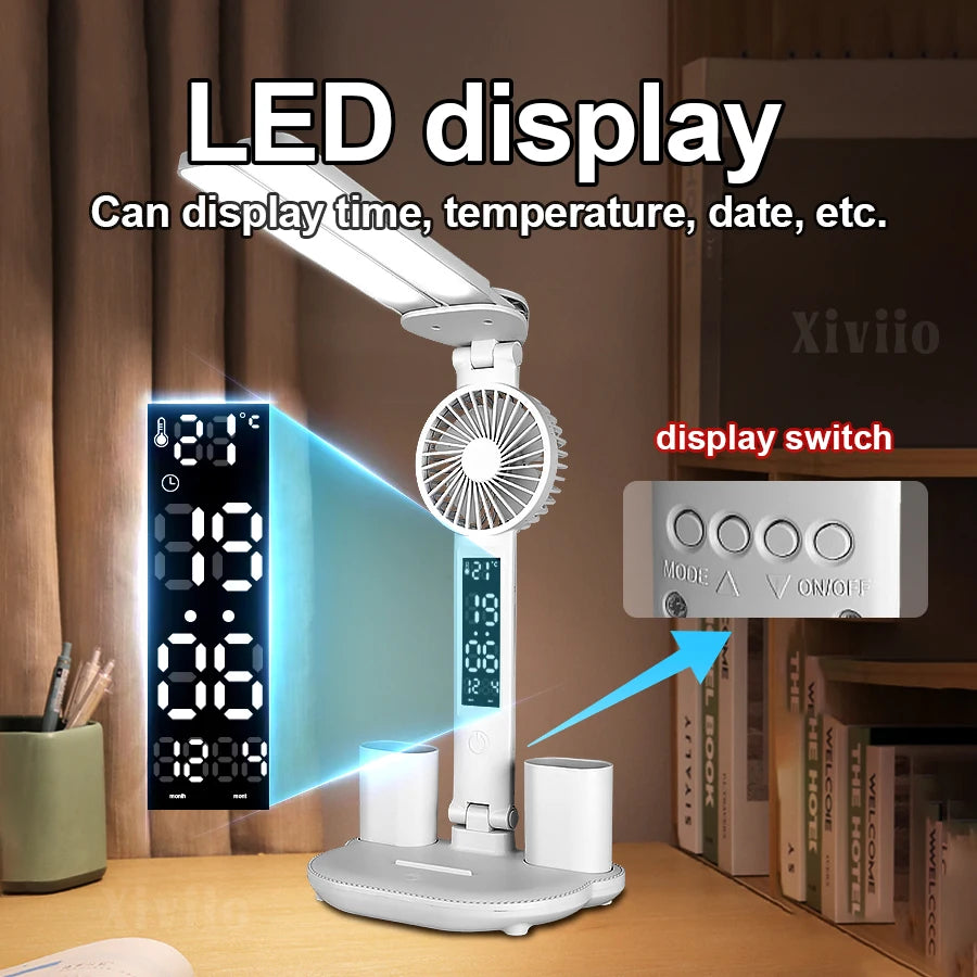 lampe rechargeable ventilateur écran led blanc moderne multifonction date heure