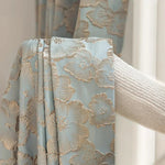 rideau fleur relief polyester bleu clair classique maison opacité chambre living kitchen