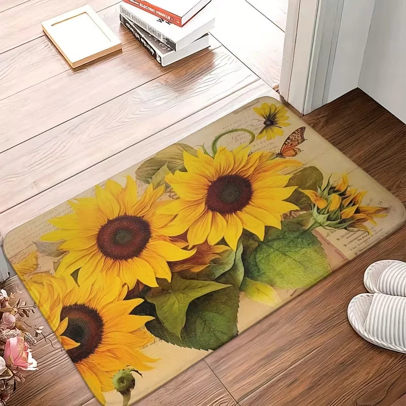 tapis sol extérieur fleurs tournesol antidérapant polyester vintage jaune vert brun