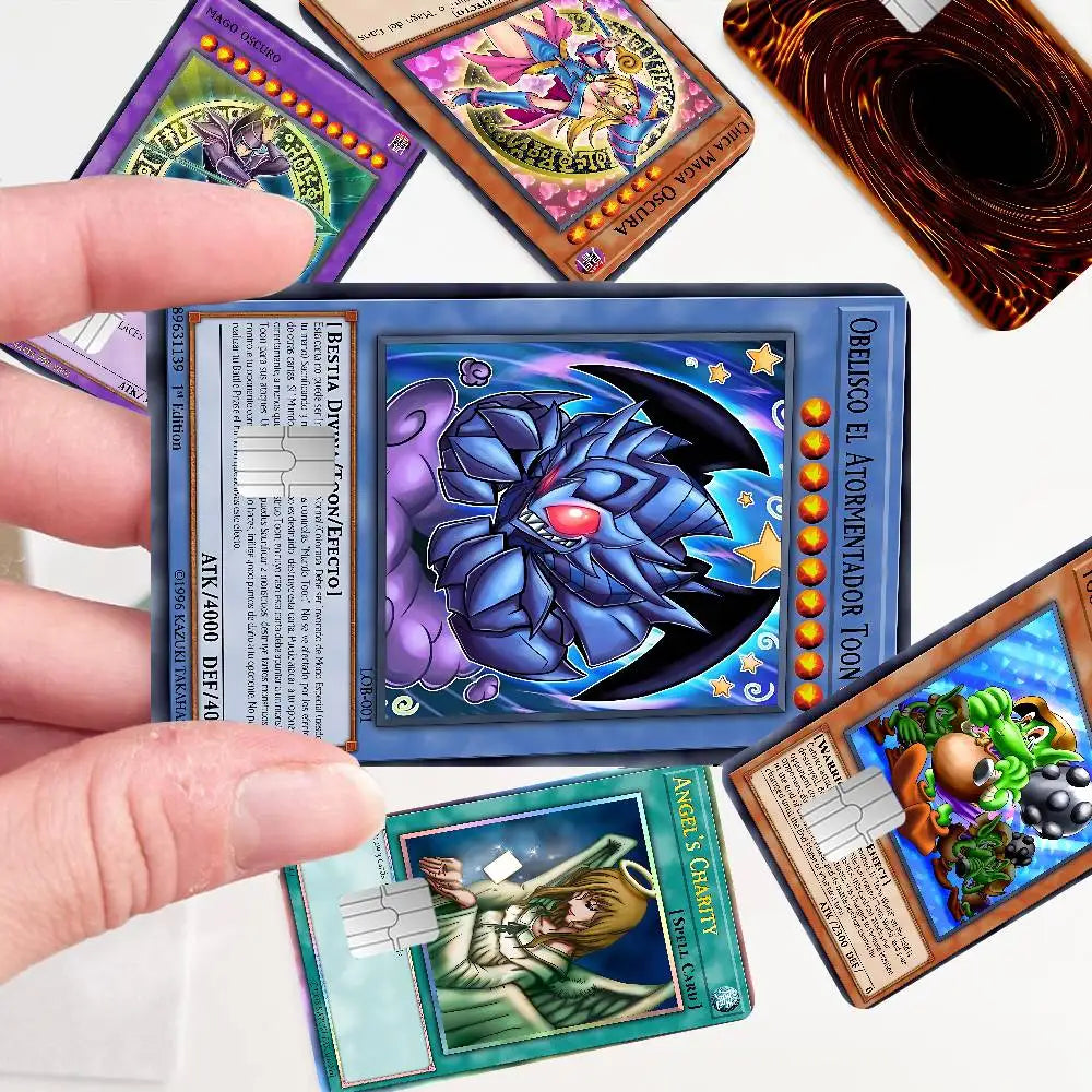 cartes jeu yu gi oh monster stickers adhésifs waterproof credit debit carte violet vert