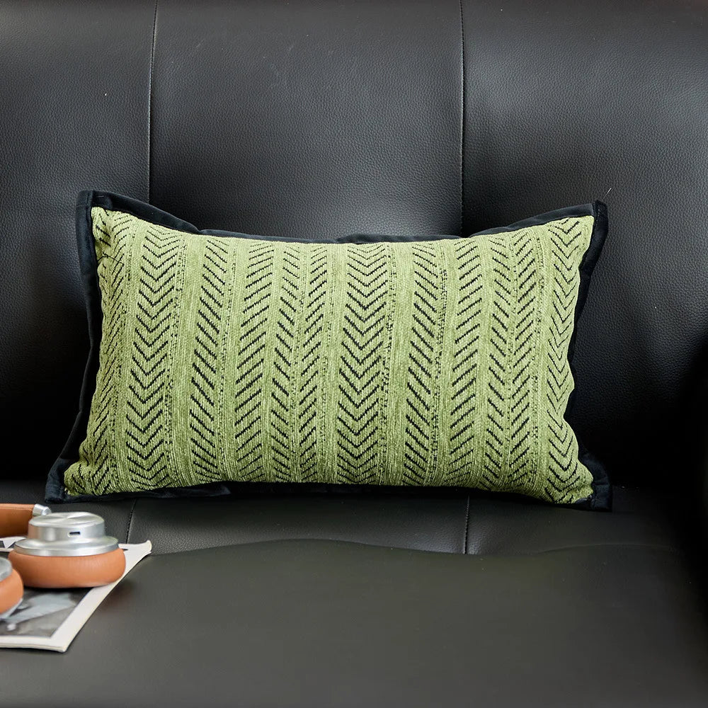 taies d'oreiller jacquard moderne rayures noires beige vert olive maison décoration écologique non toxique