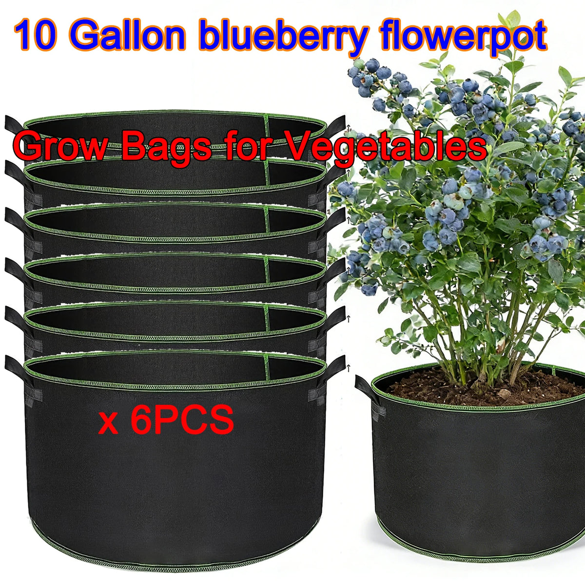 sacs culture légumes fibre végétale noir poignées portables 10 gallons 50 pièces