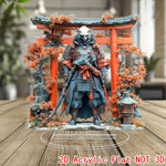 statue acrylique 2d japonaise bleu rouge blanc motif arbres lanternes traditionnel décoration intérieure table