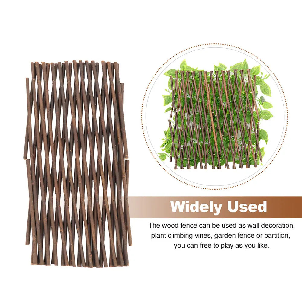 Treillis en saule extensible brun supportant des plantes