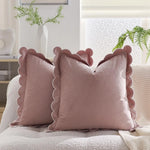 housse coussin moderne motif bordure dentelée orange marron gris rose beige blanc polyester coton