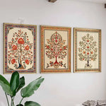 toiles d'art murales florales traditionnelles beige rouge vert bleu cadre bois chambre salon decoration
