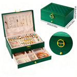 boîte bijoux cuir moderne blanc vert rose noir rangement épingles bracelets bagues colliers poignées