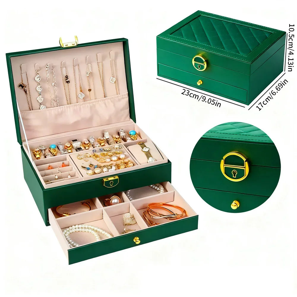 boîte bijoux cuir moderne blanc vert rose noir rangement épingles bracelets bagues colliers poignées