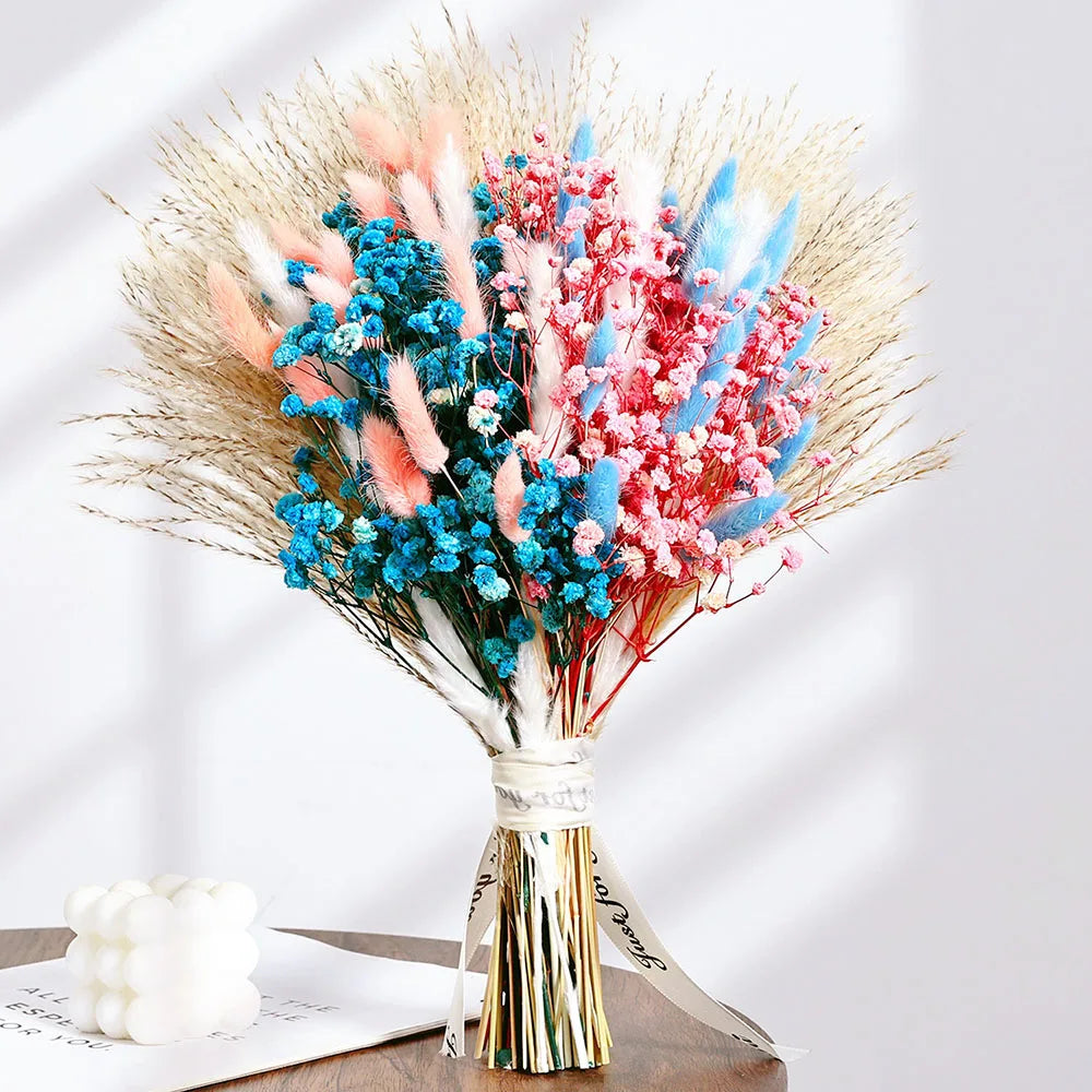 bouquet fleurs artificielles roses pampas boho décoration maison anniversaire valentin