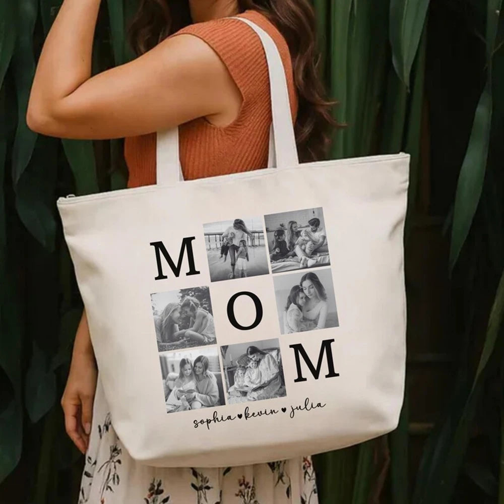 sac main toile imprimé maman sophia kevin julia texte personnalisable cadeau jeune maman sortie