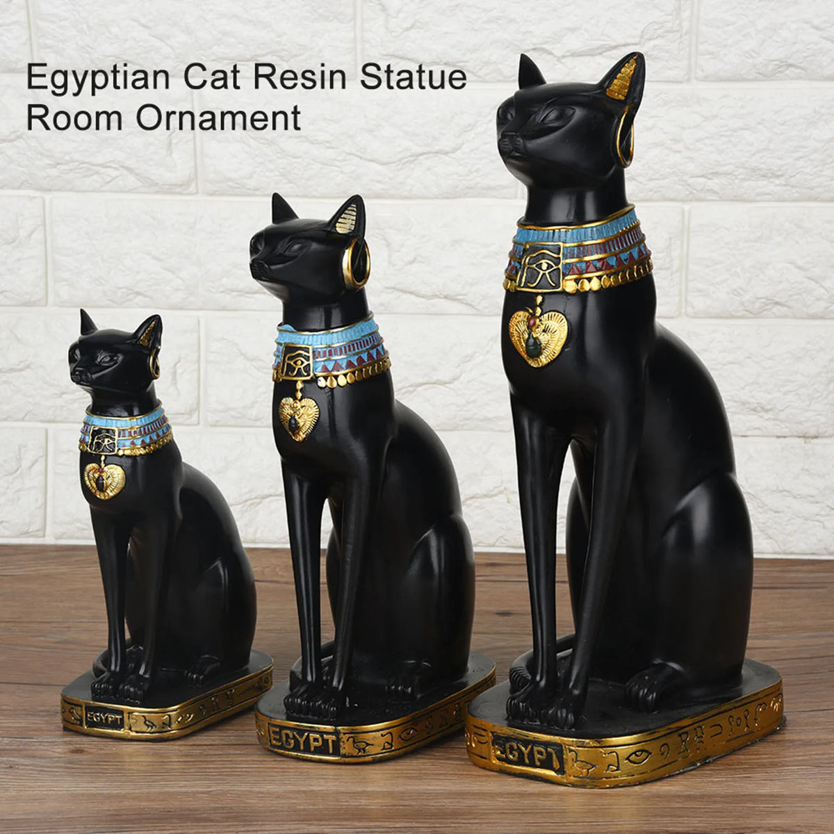 statuette chat égyptien résine ornement maison noël décoration or hiéroglyphes ancien populaire