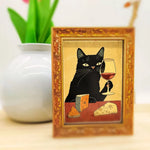 cadre photo chat noir verre vin fromage doré tableau artiste erotique chambre decoration erotique