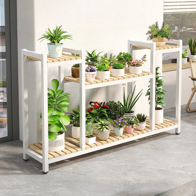 support plantes moderne niveaux gris métallique bois naturel assemblage facile
