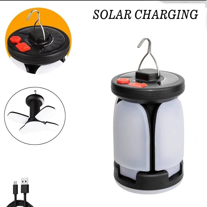 lampe solaire portable camping vert olive modes éclairage led recharge usb