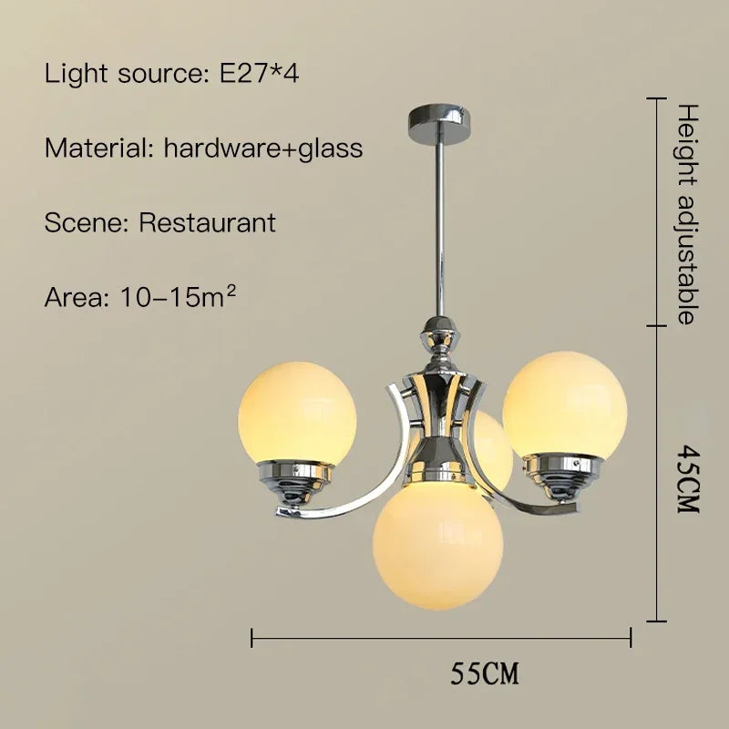 lustre moderne chrome sphères translucides suspension câble led têtes têtes orange