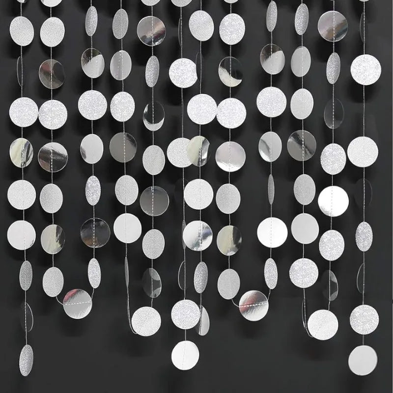 guirlande décorative argentée paillettes cercles festives suspension anniversaire mariage événements noël baptême