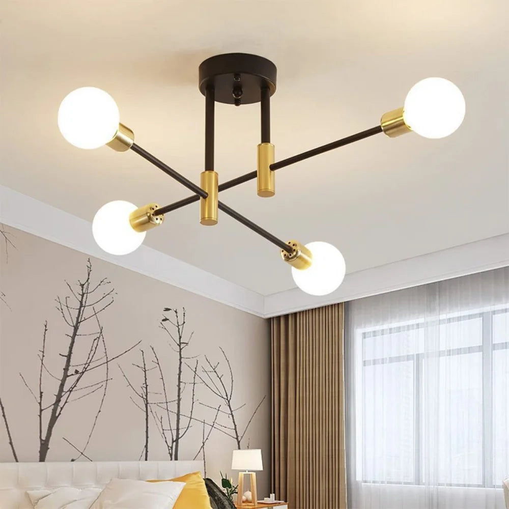 luminaire suspendu moderne noir doré ampoules sphériques géométrique chic sans source lumineuse