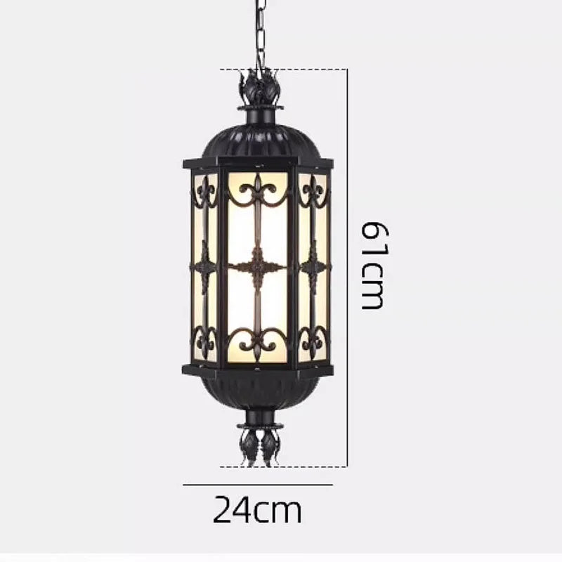 lampe suspendue classique vintage ornements floraux verre translucide éclairage extérieur ip55 aluminium noir
