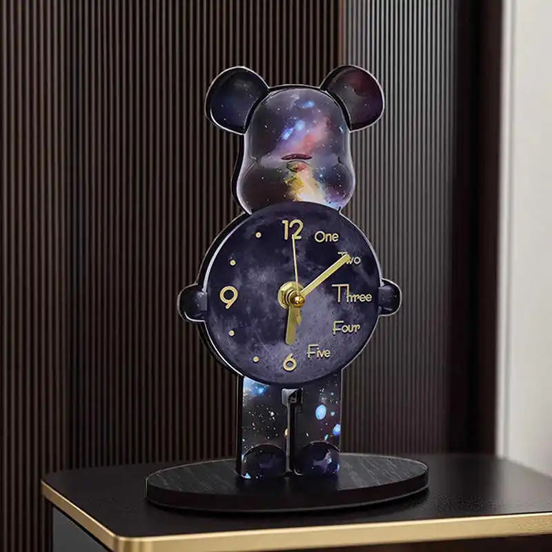 horloge décorative ours noir étoiles aiguille moderne table salon chambre
