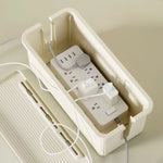 boîte rangement câbles prise électrique moderne réutilisable adhésif beige rayures verticales chargeur smartphone