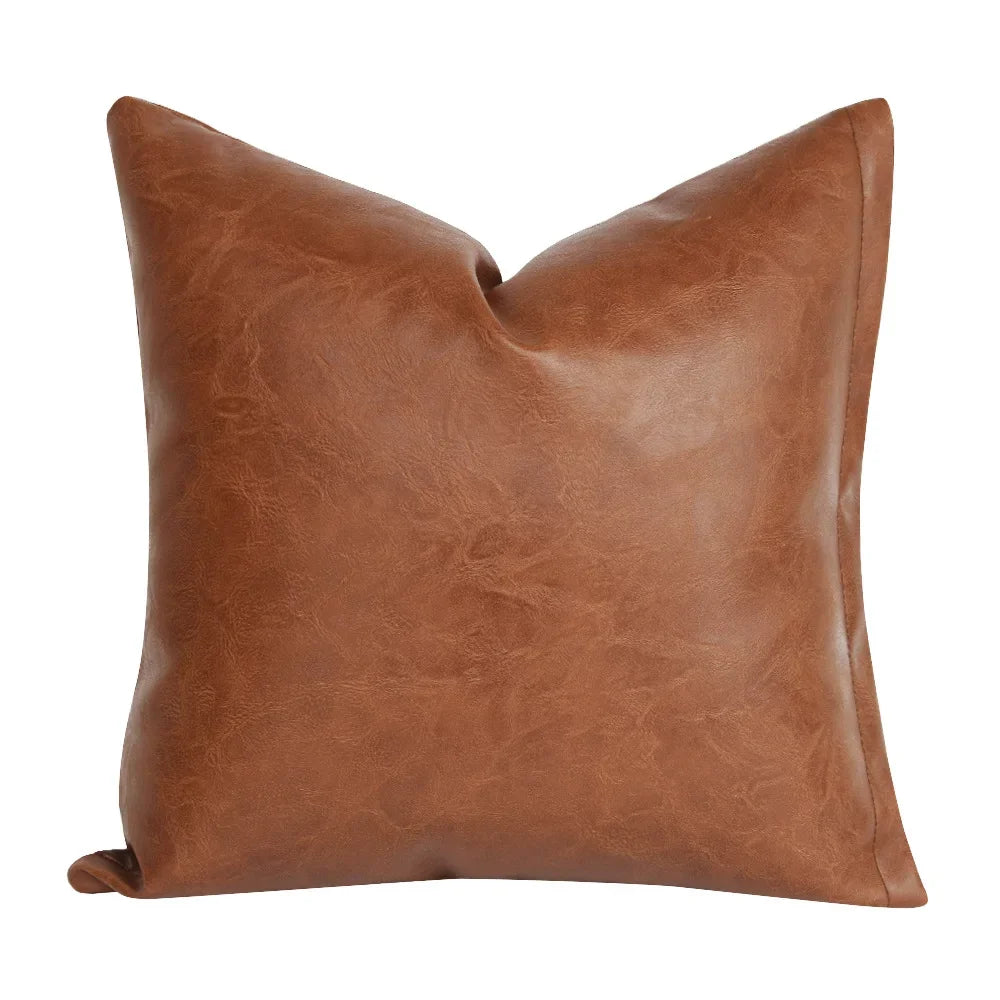 coussin carré marron clair texture cuir moderne utilisation décoration lit canapé voiture