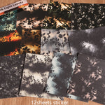 papier decoratif feuilles noires fond sombre feuilles blanches fond clair artisanal noir orange gris