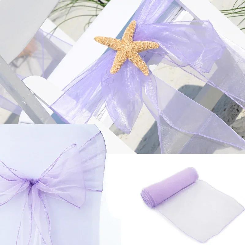 décoration événementielle mariage nœuds papillon rubans organza transparent orange bleu violet rose blanc sièges