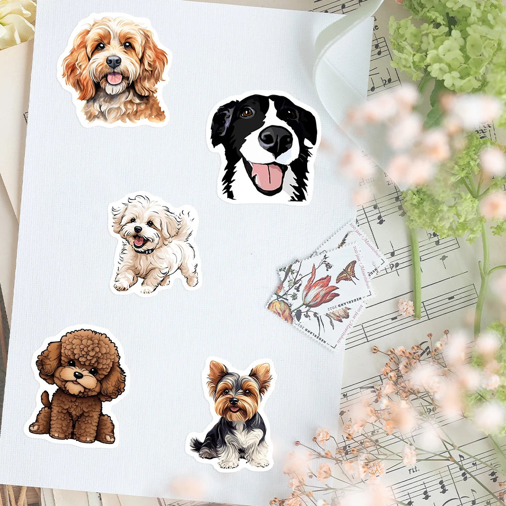 stickers chiens dessin animé multi couleur adhésifs imperméables modernes scrapbook journal portable téléphone
