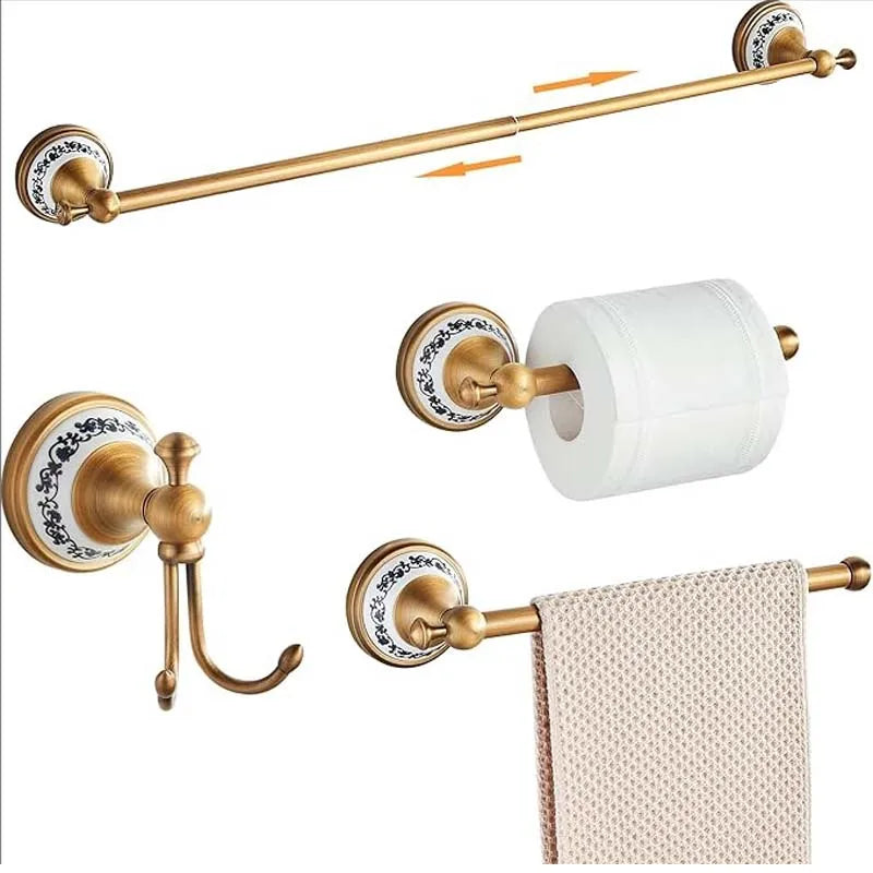 accessoires salle bain doré ornements floraux classique porte serviettes mural anneau crochet fixations vis