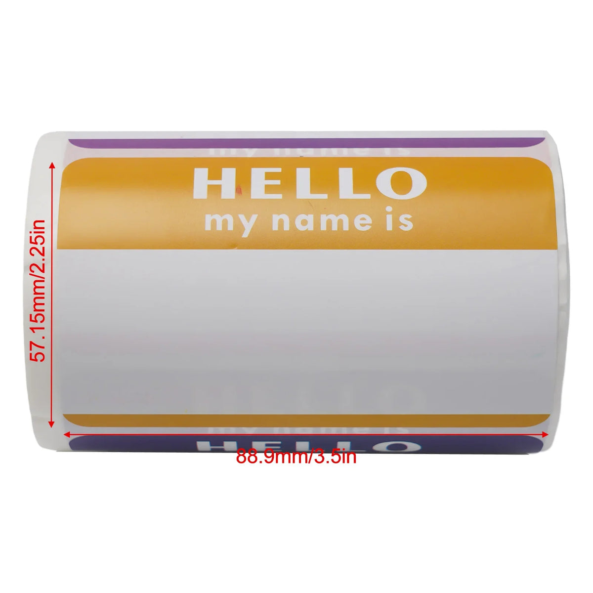 étiquettes autocollantes rectangulaires blanc orange violet texte HELLO my name is école rouleau 300