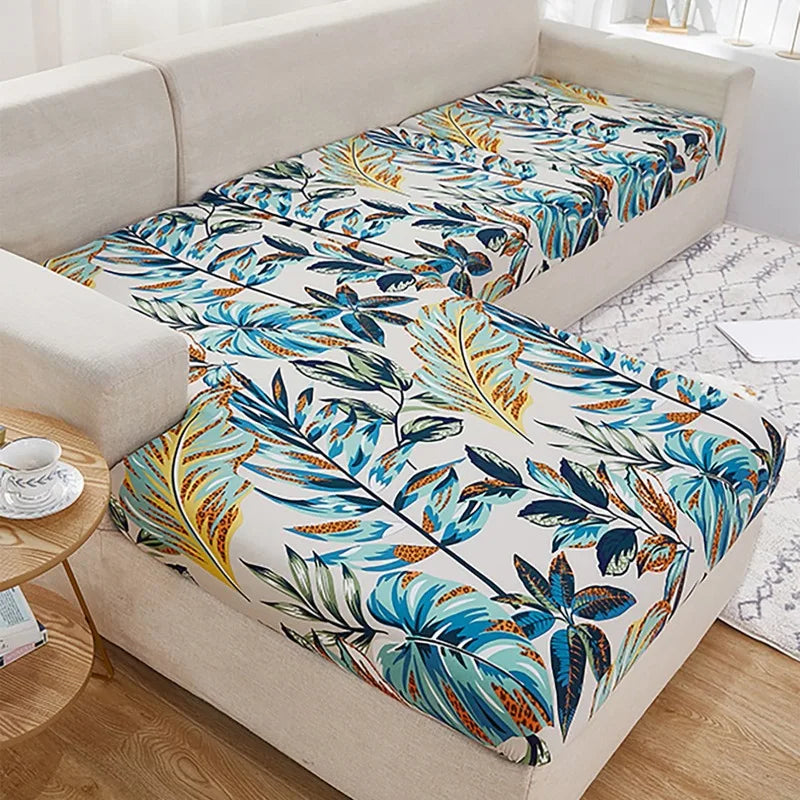 canapé d'angle extérieur housses polyester feuilles tropicales gris moderne printemps été lavable
