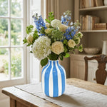 vases porcelaine rayures rouge blanc bleu jaune modernes tables restaurants